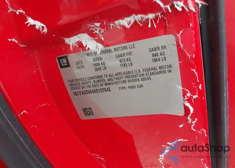 2010 Chevrolet Corvette z USA, uszkodzony, nr VIN 1G1YA2DW4A5107642